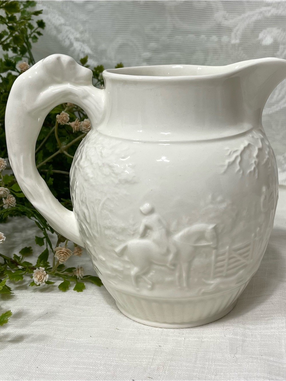 Wedgwood White Embossed Ceramic Pitcher